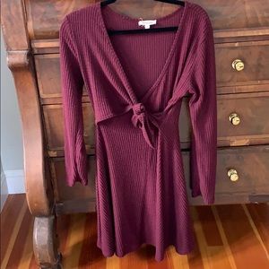 Maroon/red thermal faux wrap dress